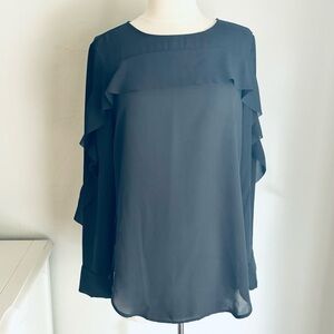 Banana Republic Ruffle Long Sleeve Blouse in Solid Black, Small, NWT